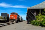 CN 4791 pulls an inspection train through Mont-Joli station